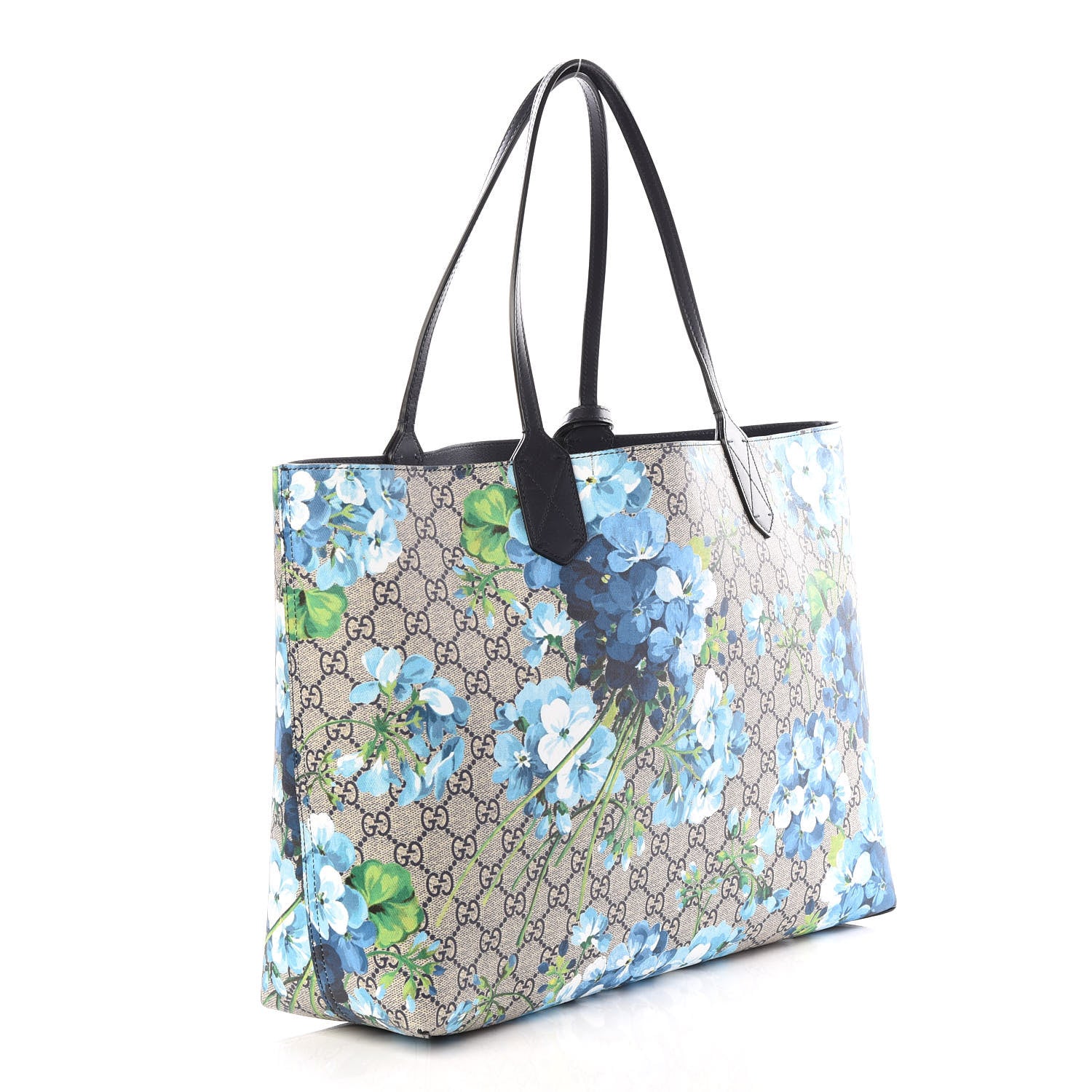 Gucci GG Supreme Monogram Blooms Medium Reversible Tote Beige Blue Navy 2 of 10