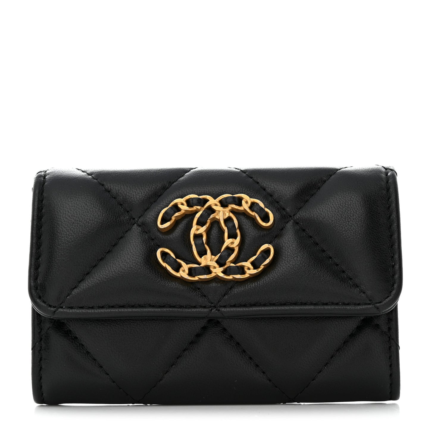 Lambskin Quilted Chanel 19 Flap Card Holder Black