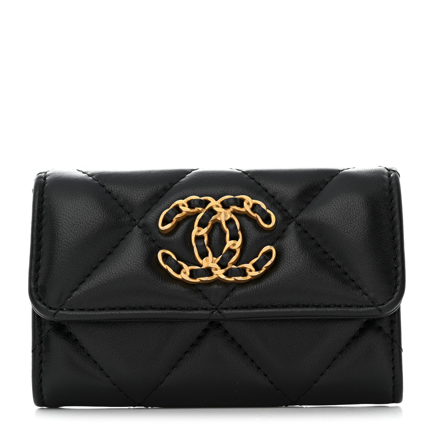 Chanel Lambskin Quilted Chanel 19 Flap Card Holder Black 1 of 16