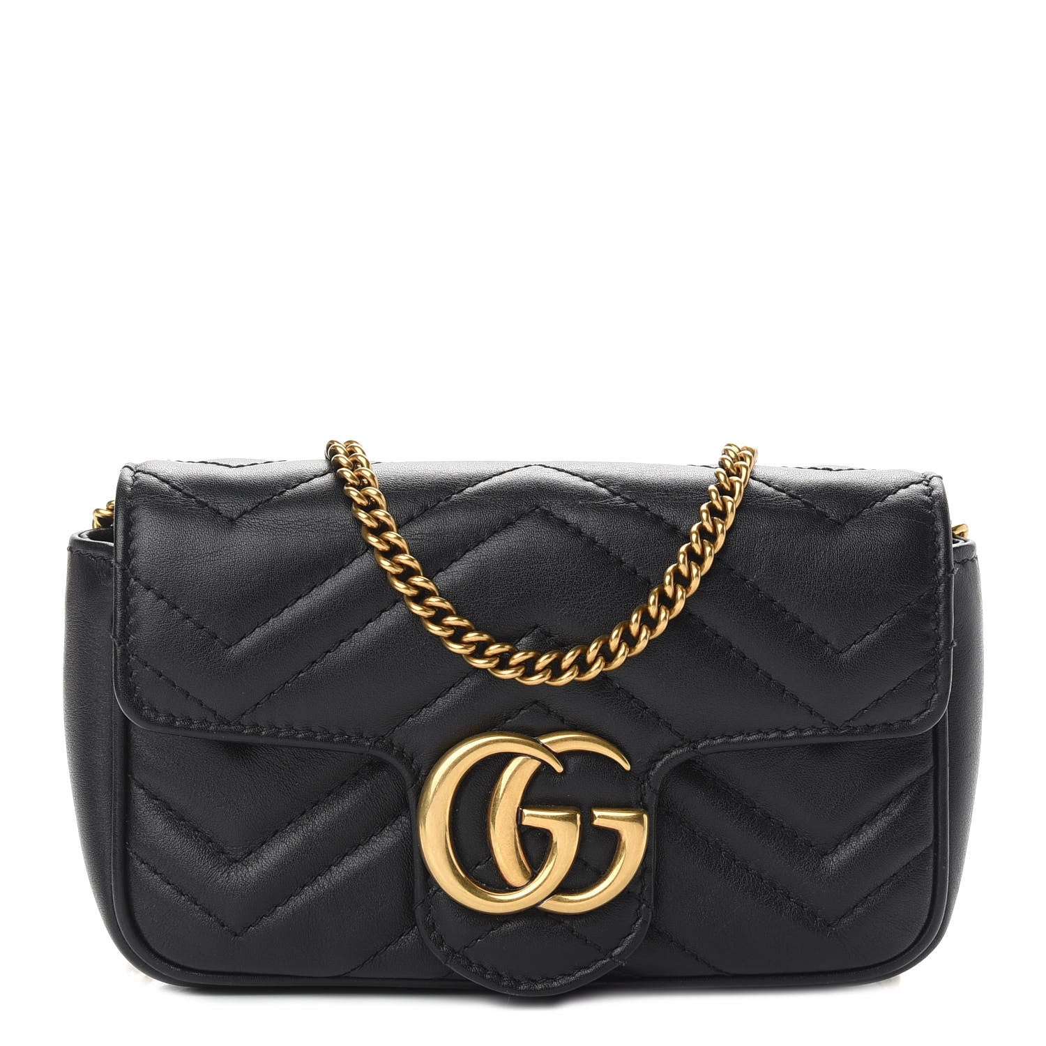 Gucci Calfskin Matelasse Super Mini GG Marmont Shoulder Bag Black 1 of 9