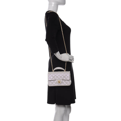 Chanel Iridescent Lambskin Quilted Mini Top Handle Rectangular Flap White 2 of 11