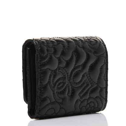 Chanel Lambskin Camellia Embossed Small Double Wallet Black 3 of 13