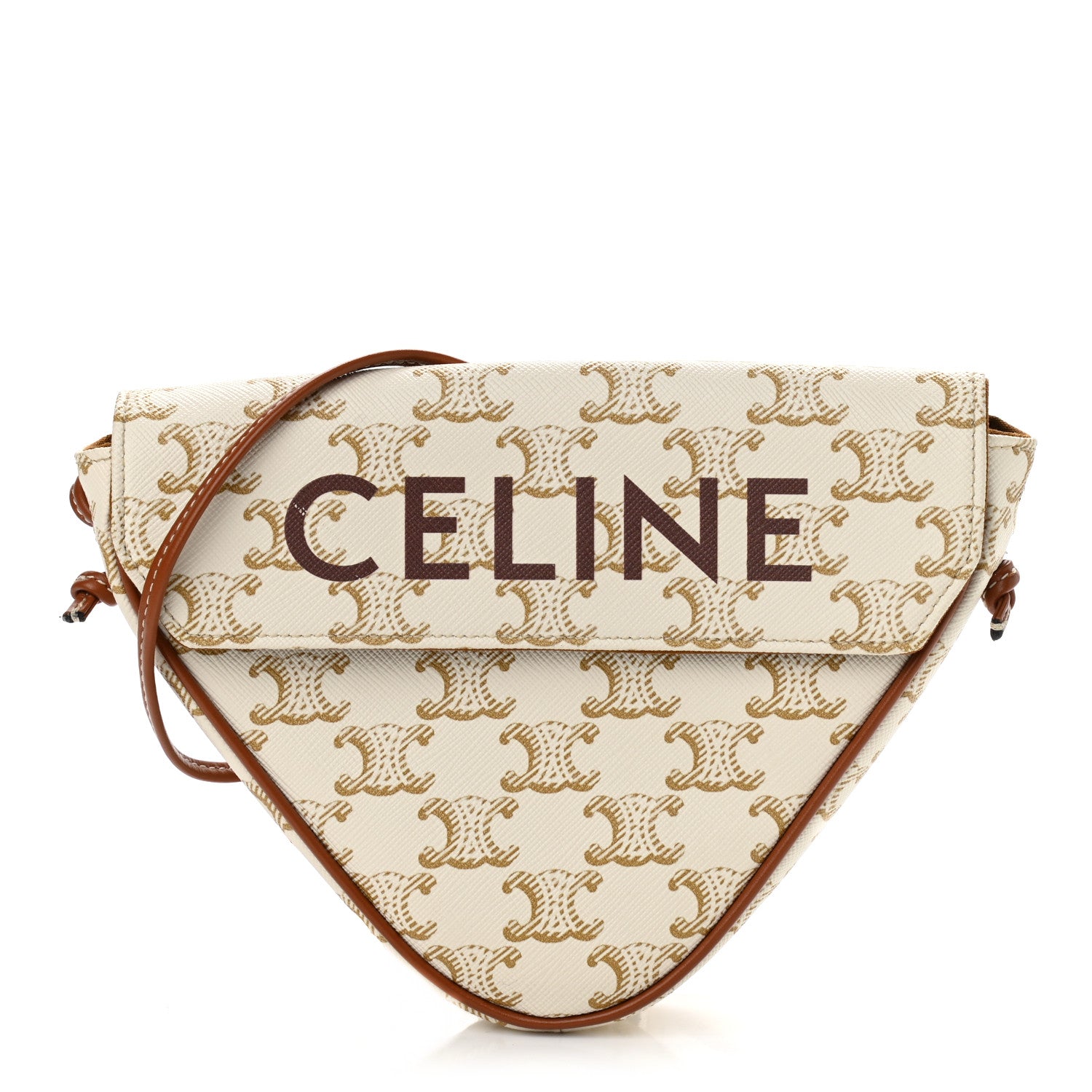 Celine Triomphe Canvas Triangle Crossbody Bag White Tan 1 of 11