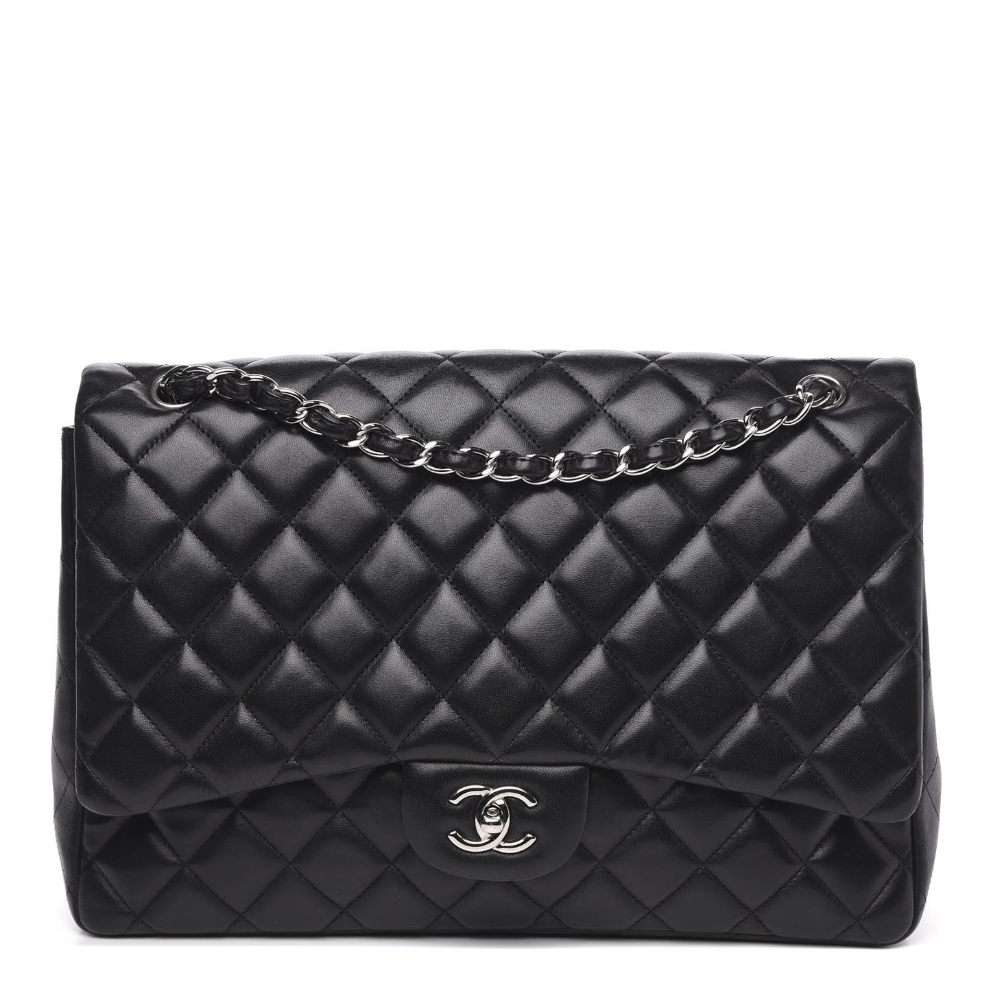 Lambskin Quilted Maxi Single Flap Black
