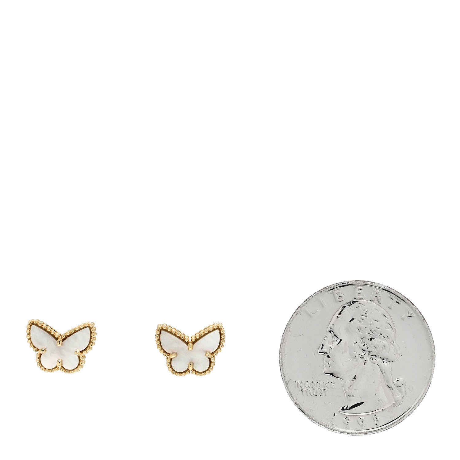 Van Cleef & Arpels 18K Yellow Gold Mother of Pearl Sweet Alhambra Butterfly Earrings 2 of 5