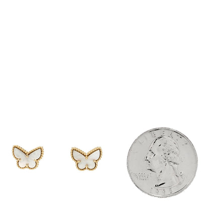 Van Cleef & Arpels 18K Yellow Gold Mother of Pearl Sweet Alhambra Butterfly Earrings 2 of 5