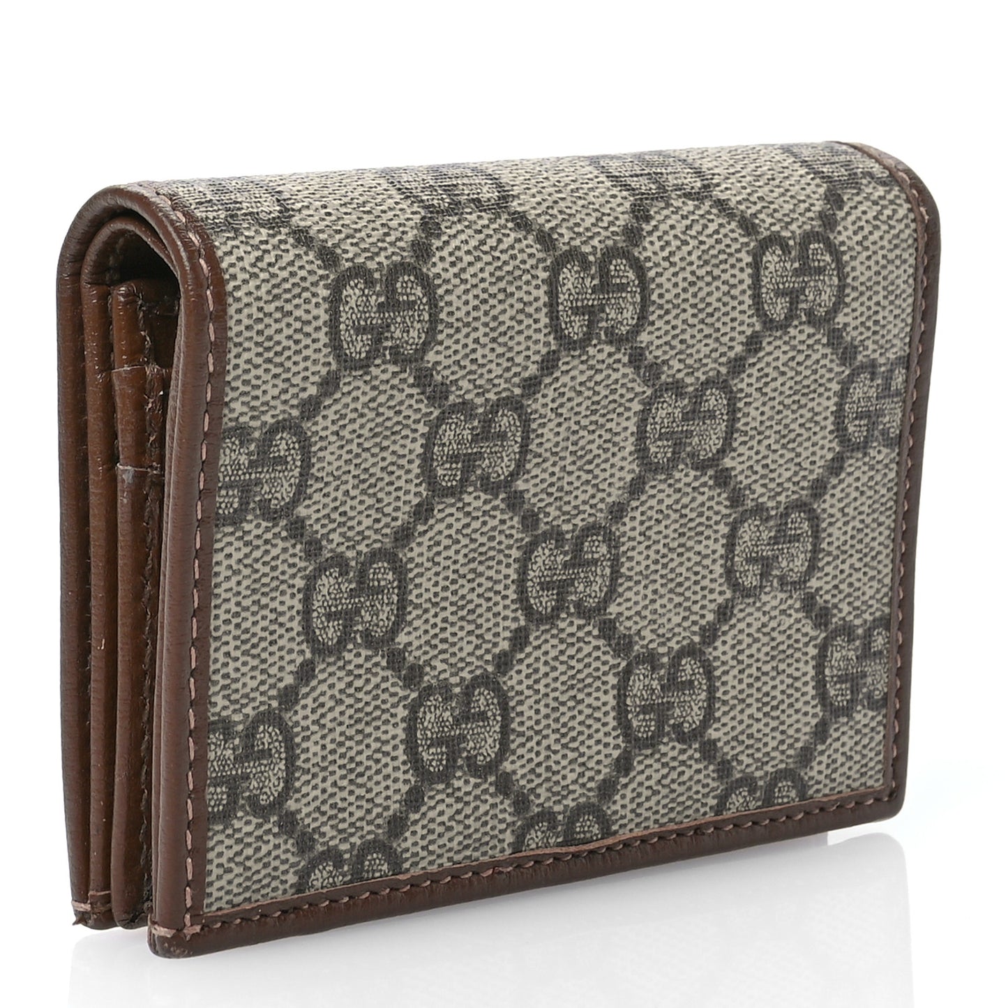 GG Supreme Monogram Horsebit 1955 Card Case Wallet Beige Ebony Brown Sugar