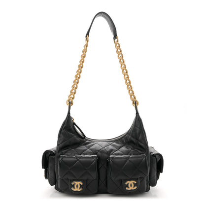 Chanel Shiny Lambskin Quilted Trendy Pockets Hobo Black 1 of 11