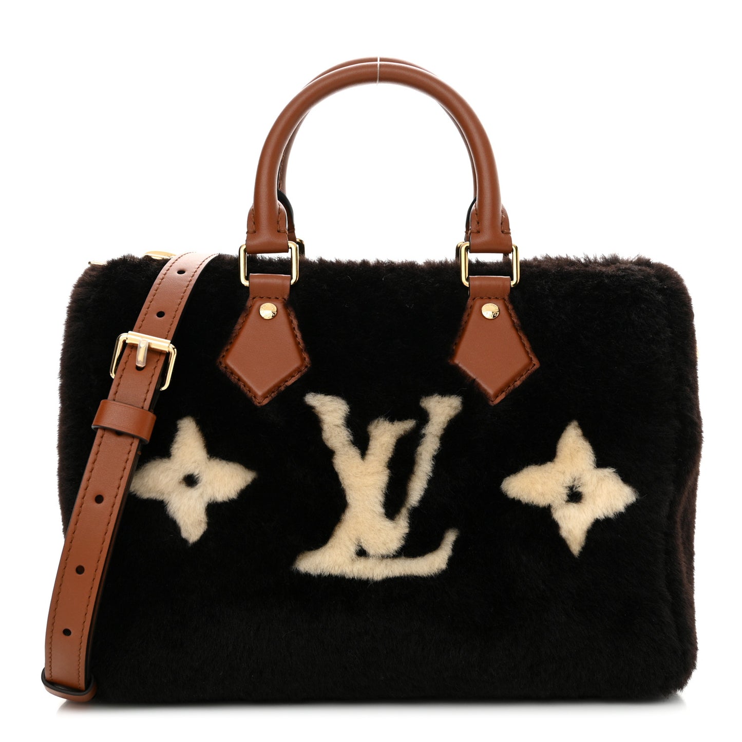 Shearling Monogram LV Ski Cozygram Speedy Bandouliere 25 Chocolate Cream