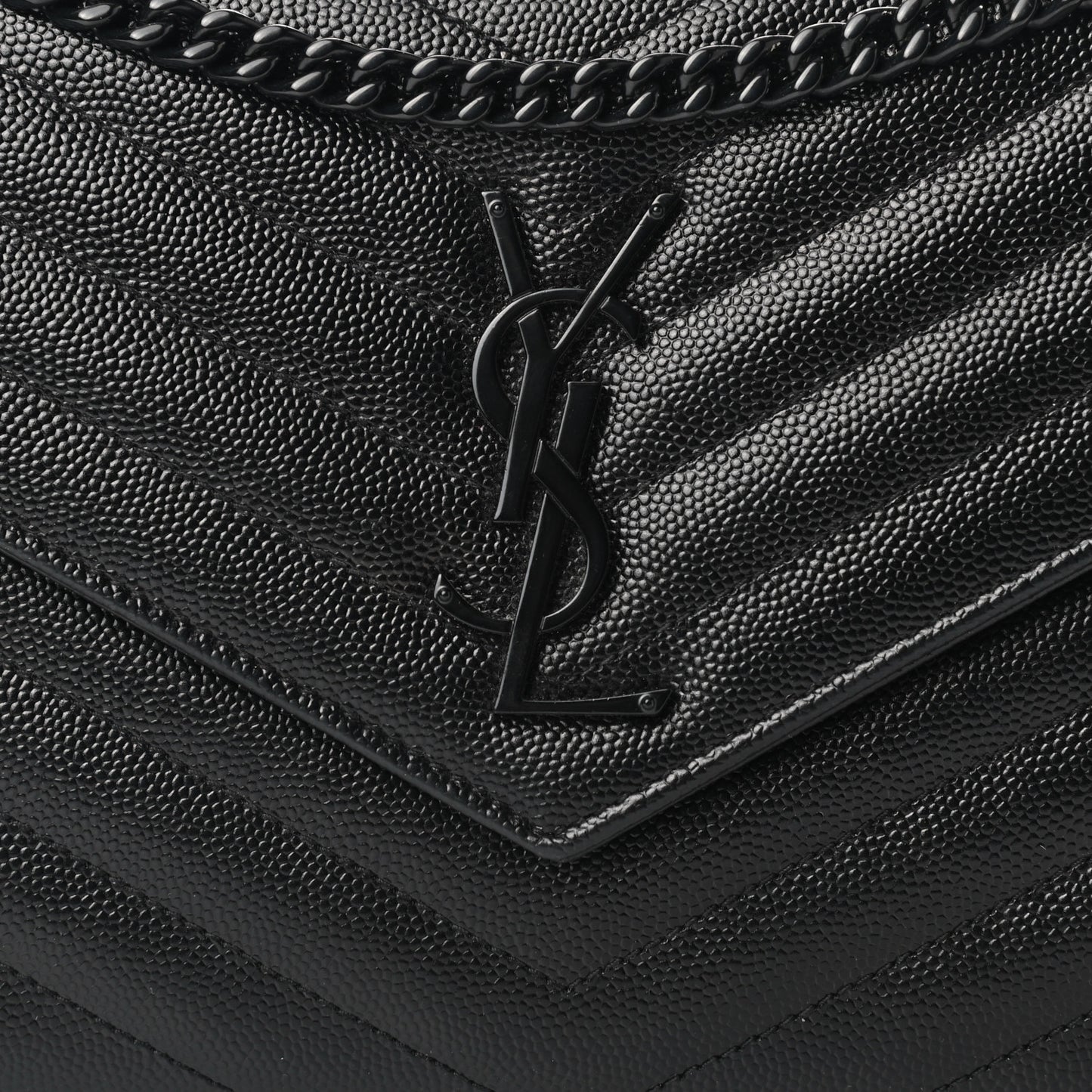 Grain De Poudre Matelasse Chevron Monogram Chain Wallet Black