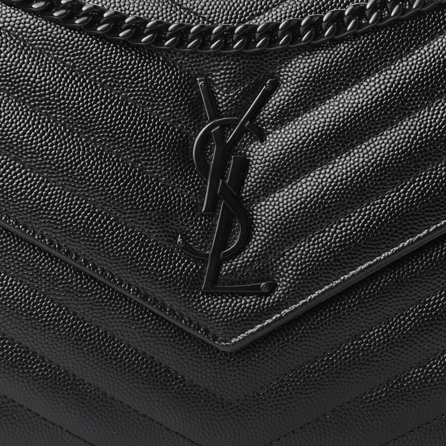 Saint Laurent Grain De Poudre Matelasse Chevron Monogram Chain Wallet Black 9 of 12