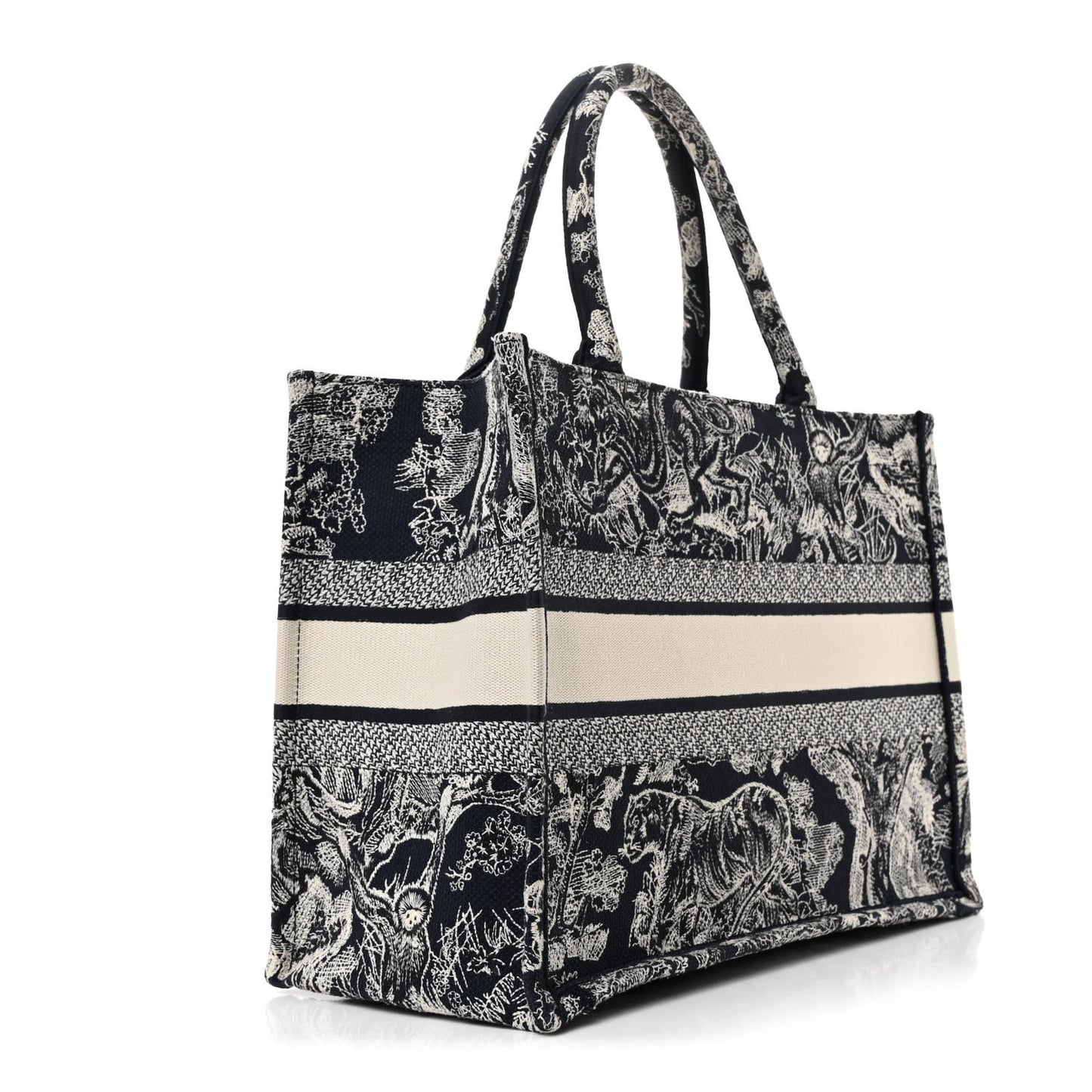 Canvas Embroidered Medium Dioriviera Toile De Jouy Reverse Book Tote Blue