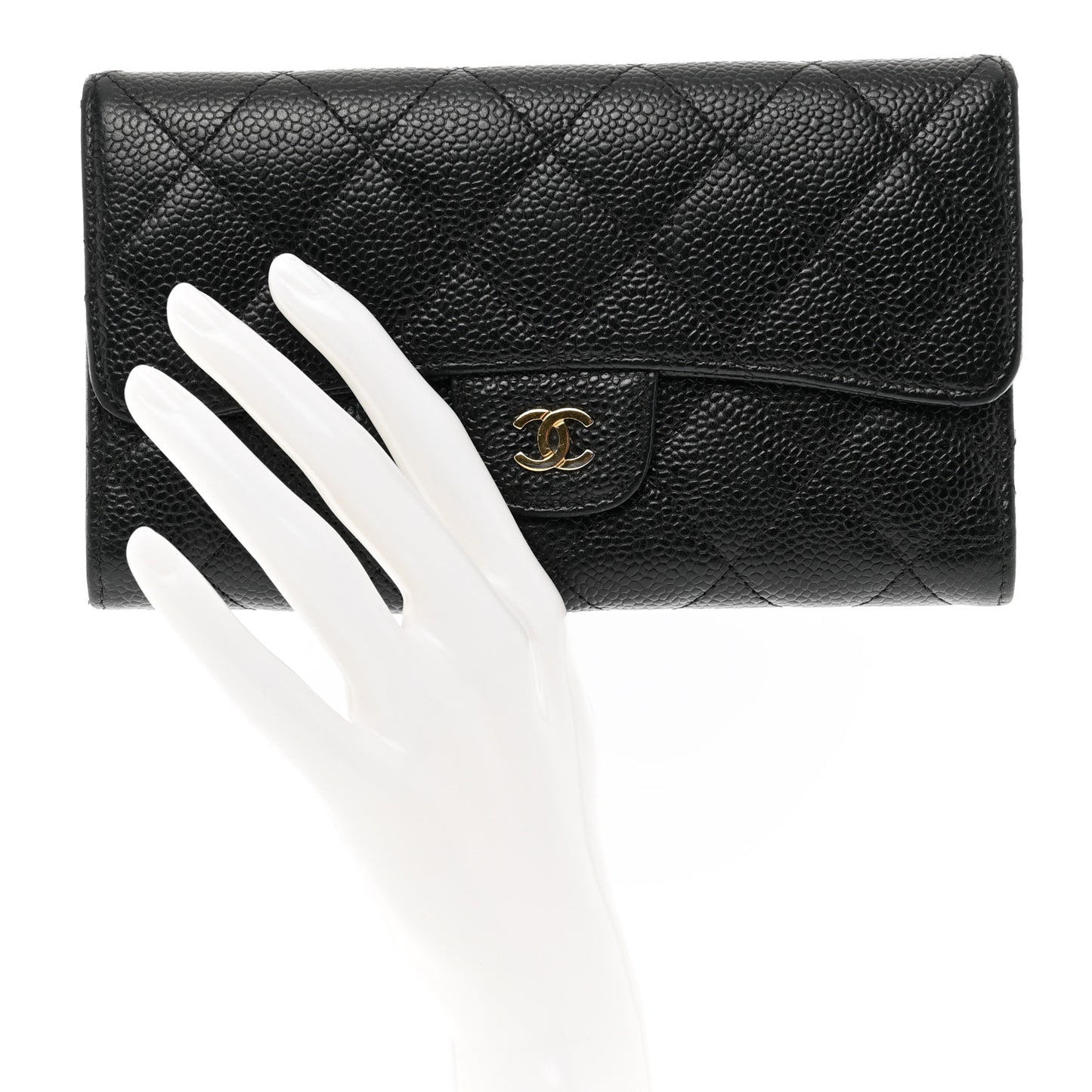 Caviar Quilted Large Flap Wallet Black