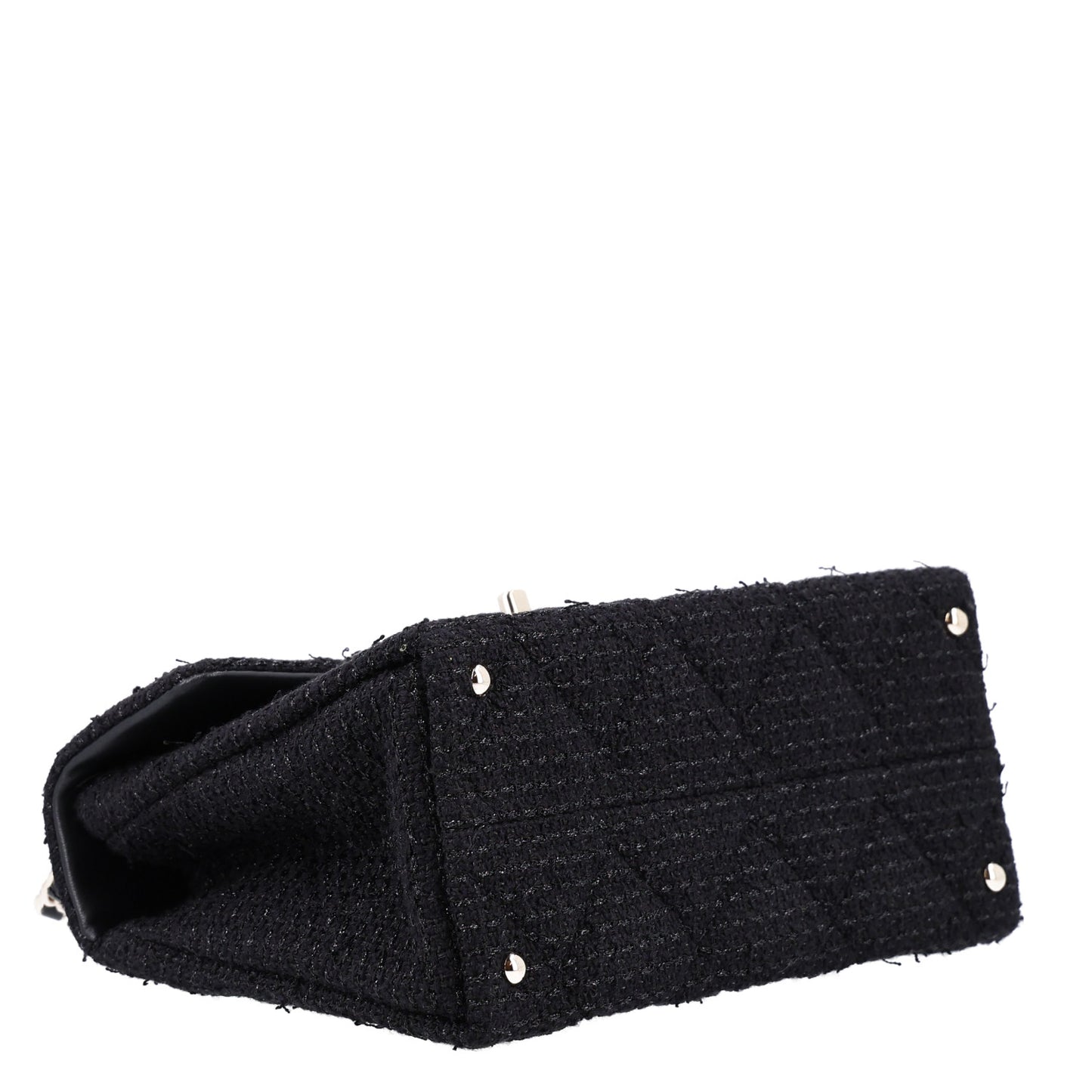 Tweed Quilted Medium Retro Twist Top Handle Flap  Black