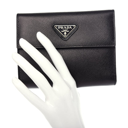Prada Saffiano Triangle Flap Compact Wallet Black 2 of 8
