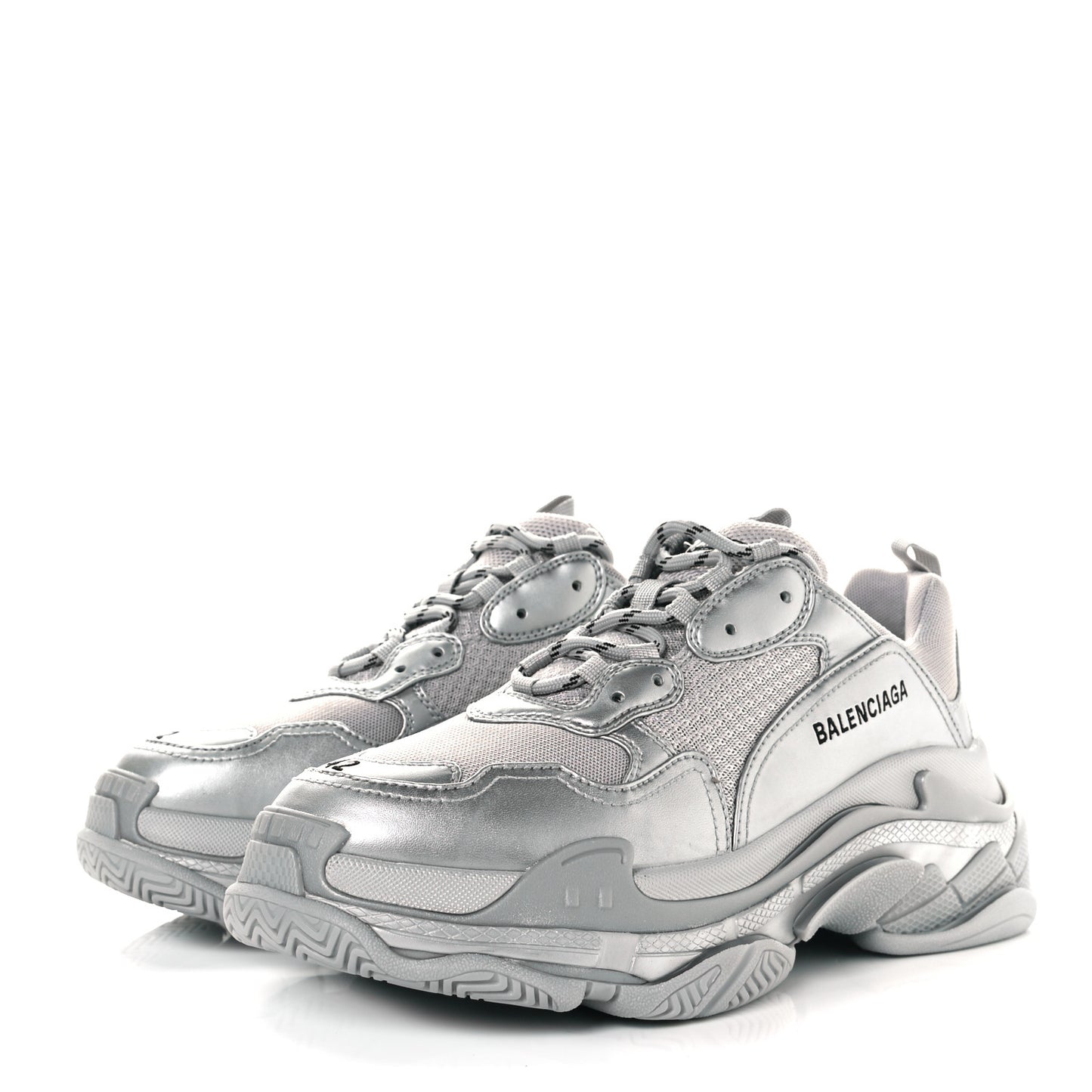 Metallic Fabric Mesh Womens Triple S Sneakers 42 Silver