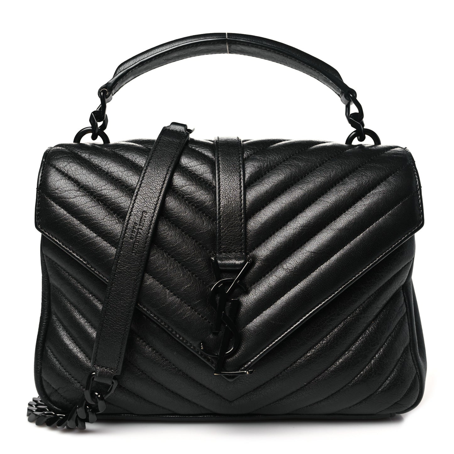 Sheepskin Matelasse Chevron Monogram Monochrome Medium College Bag Black