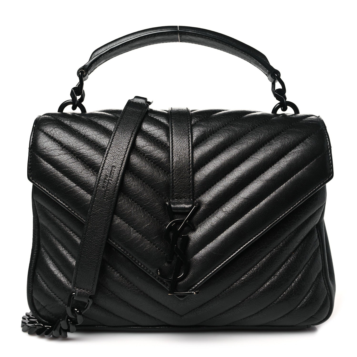 Saint Laurent Sheepskin Matelasse Chevron Monogram Monochrome Medium College Bag Black 1 of 11