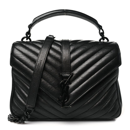 Saint Laurent Sheepskin Matelasse Chevron Monogram Monochrome Medium College Bag Black 1 of 11