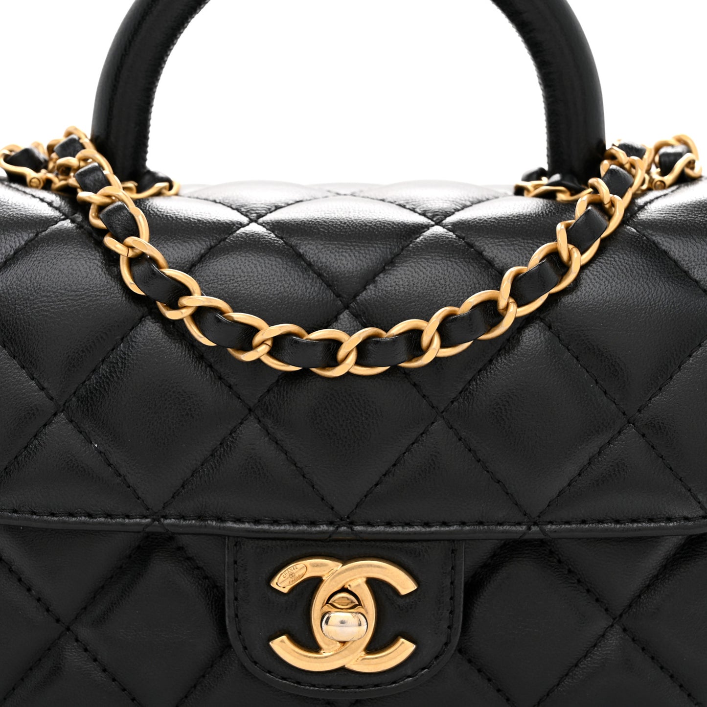 Lambskin Quilted Baywatch Top Handle Flap Black