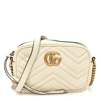 Gucci Calfskin Matelasse Mini GG Marmont Chain Shoulder Bag White 1 of 13