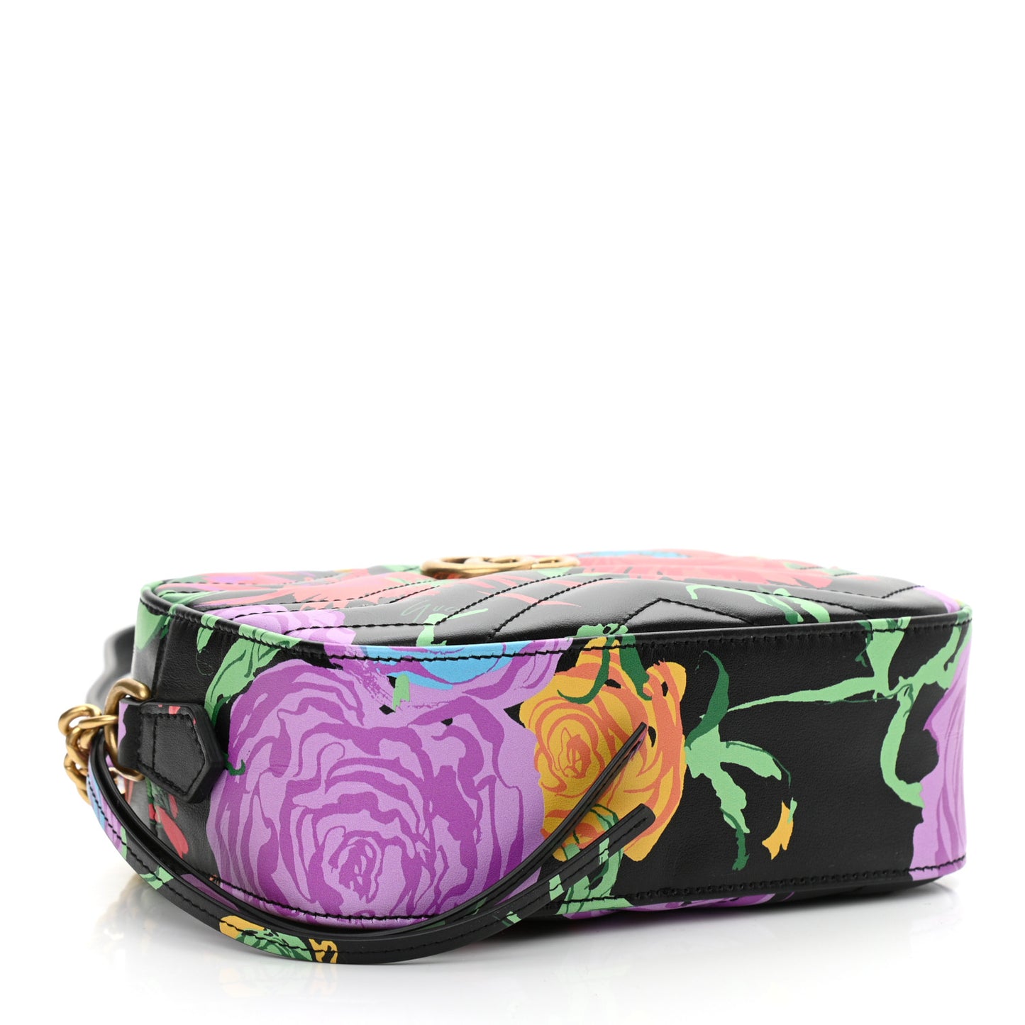 X KEN SCOTT Calfskin Matelasse Floral Print Mini GG Marmont Chain Shoulder Bag Black Pink