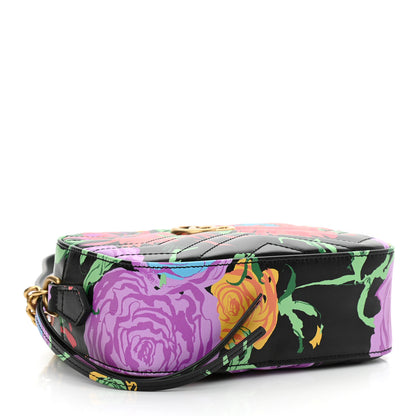 Gucci X KEN SCOTT Calfskin Matelasse Floral Print Mini GG Marmont Chain Shoulder Bag Black Pink 4 of 11