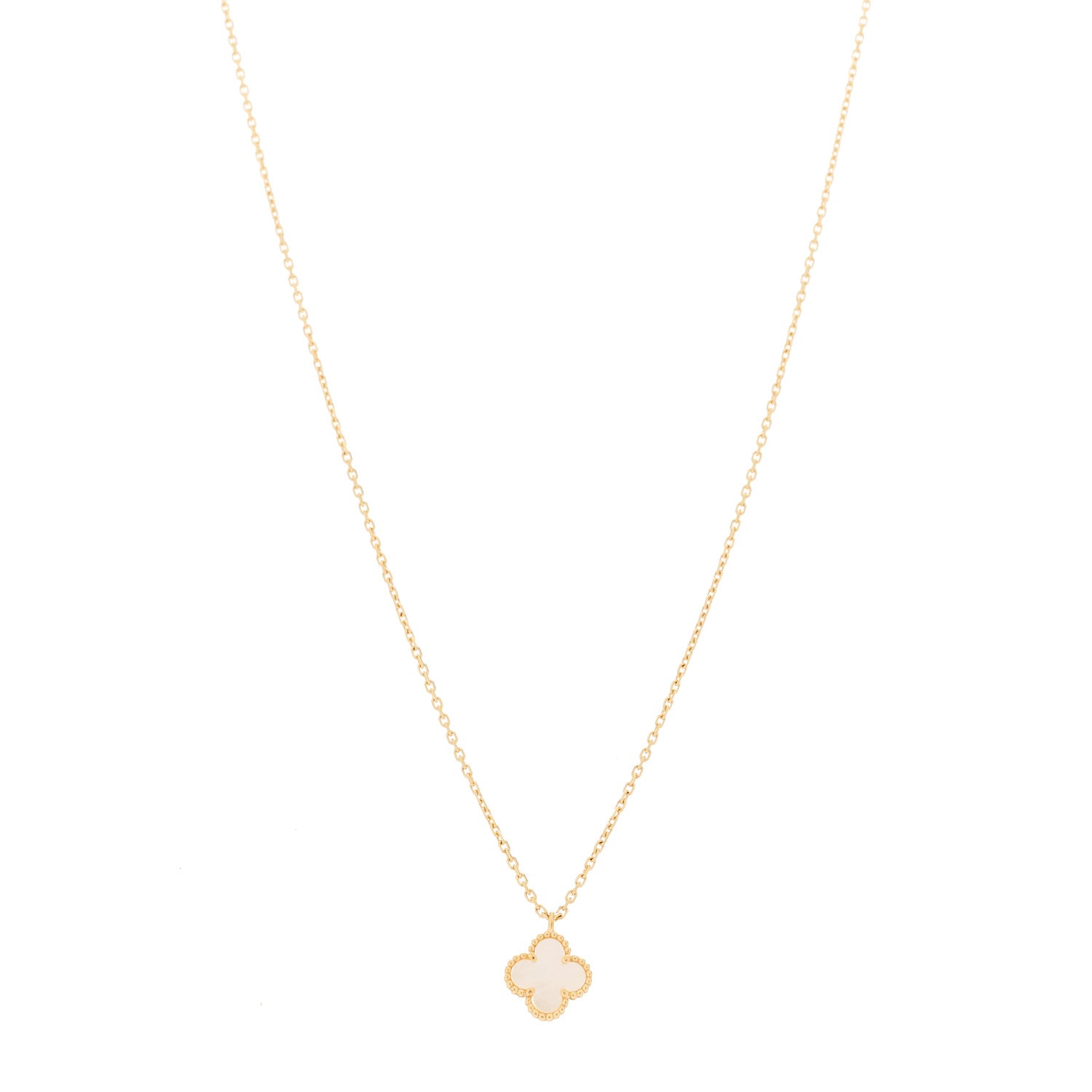 Van Cleef & Arpels 18K Yellow Gold Mother of Pearl Sweet Alhambra Pendant Necklace 1 of 6
