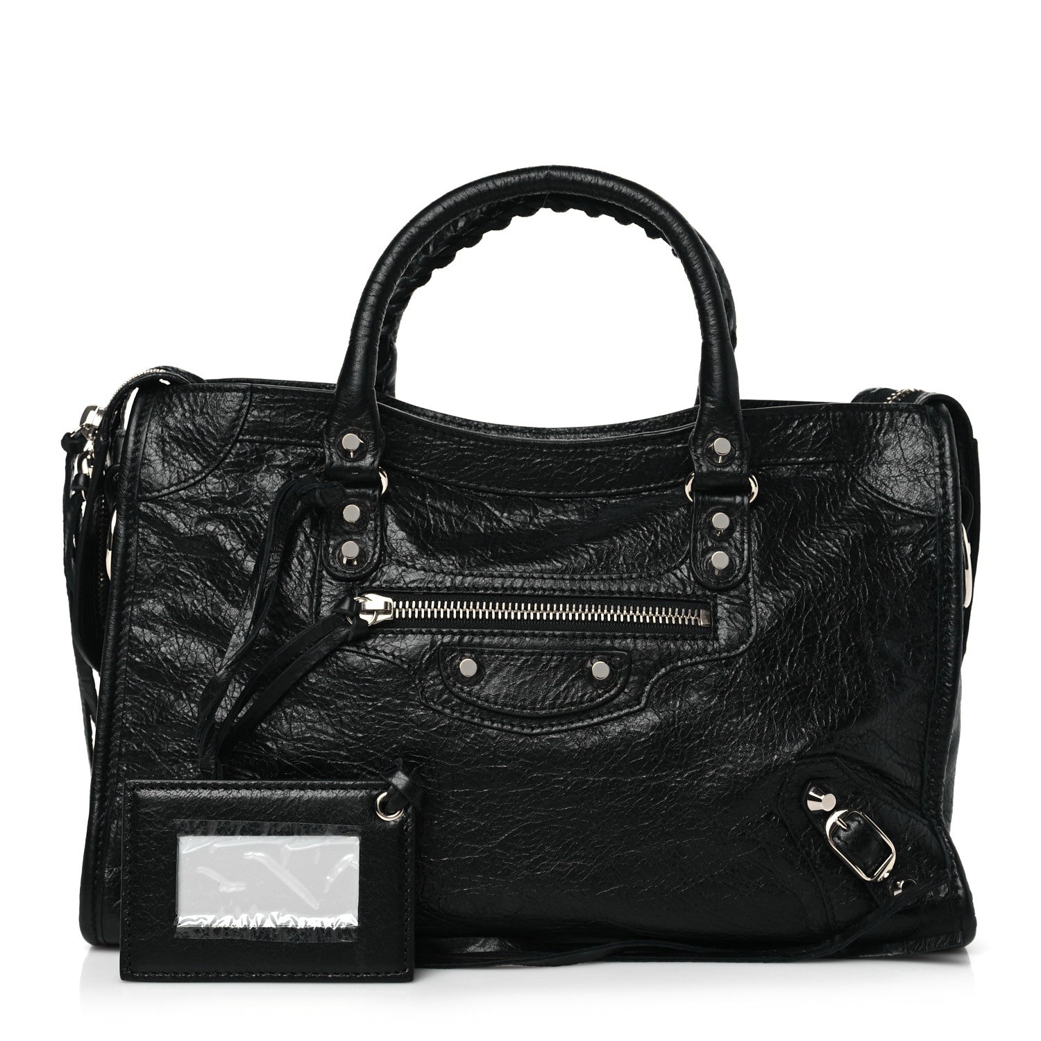Balenciaga Agneau Classic Silver Hardware S City Logo Strap Black White 1 of 9