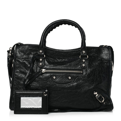 Balenciaga Agneau Classic Silver Hardware S City Logo Strap Black White 1 of 9