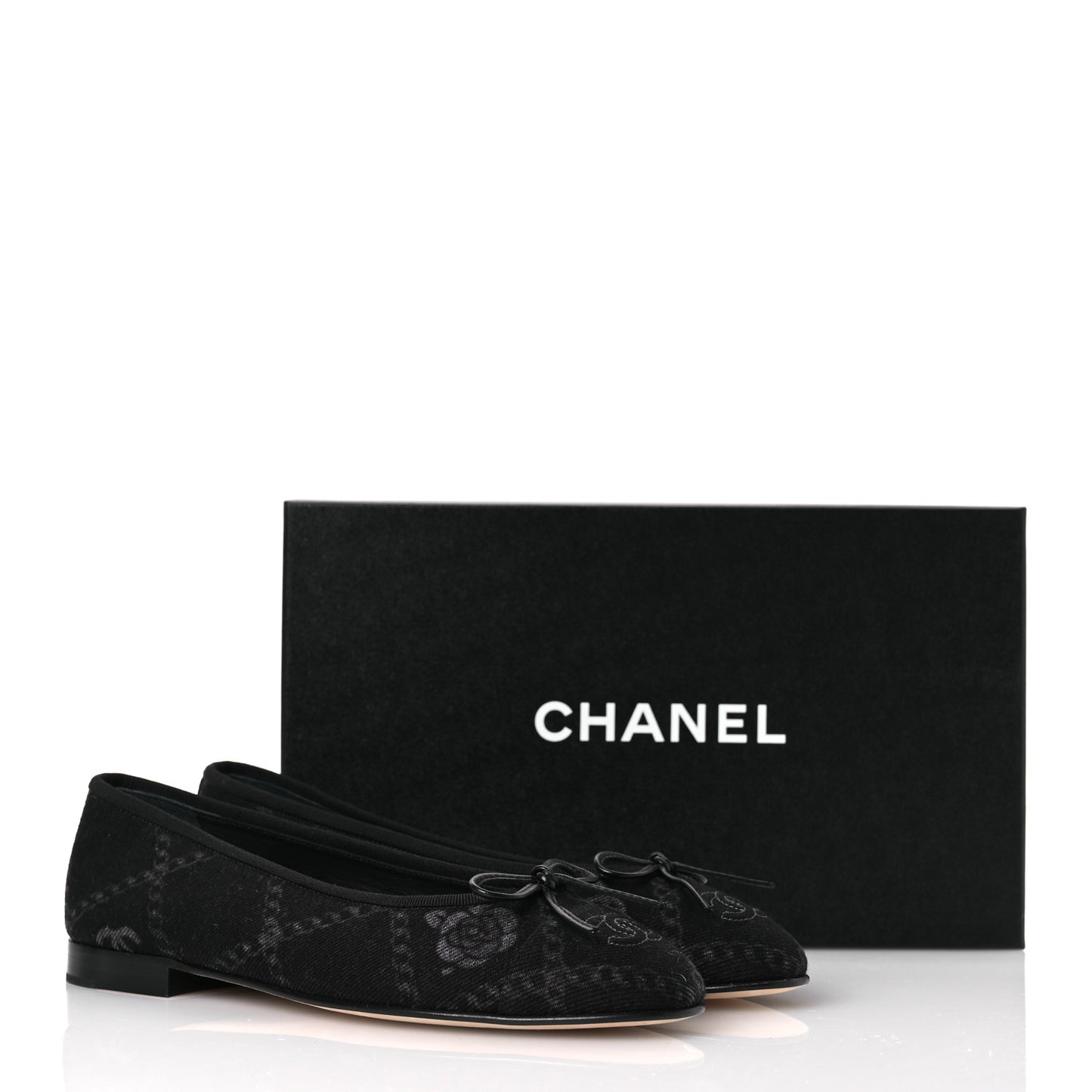 Denim Printed Cap Toe Ballerina Flats 38.5 Black White