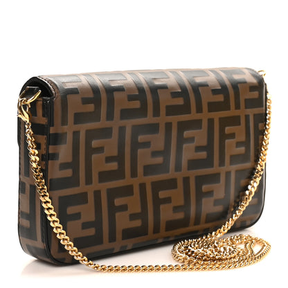 Fendi Vitello Soft F is Fendi Bi-Color FF 1974 Embossed Envelope Wallet On Chain with Pouches Maya Black 4 of 12
