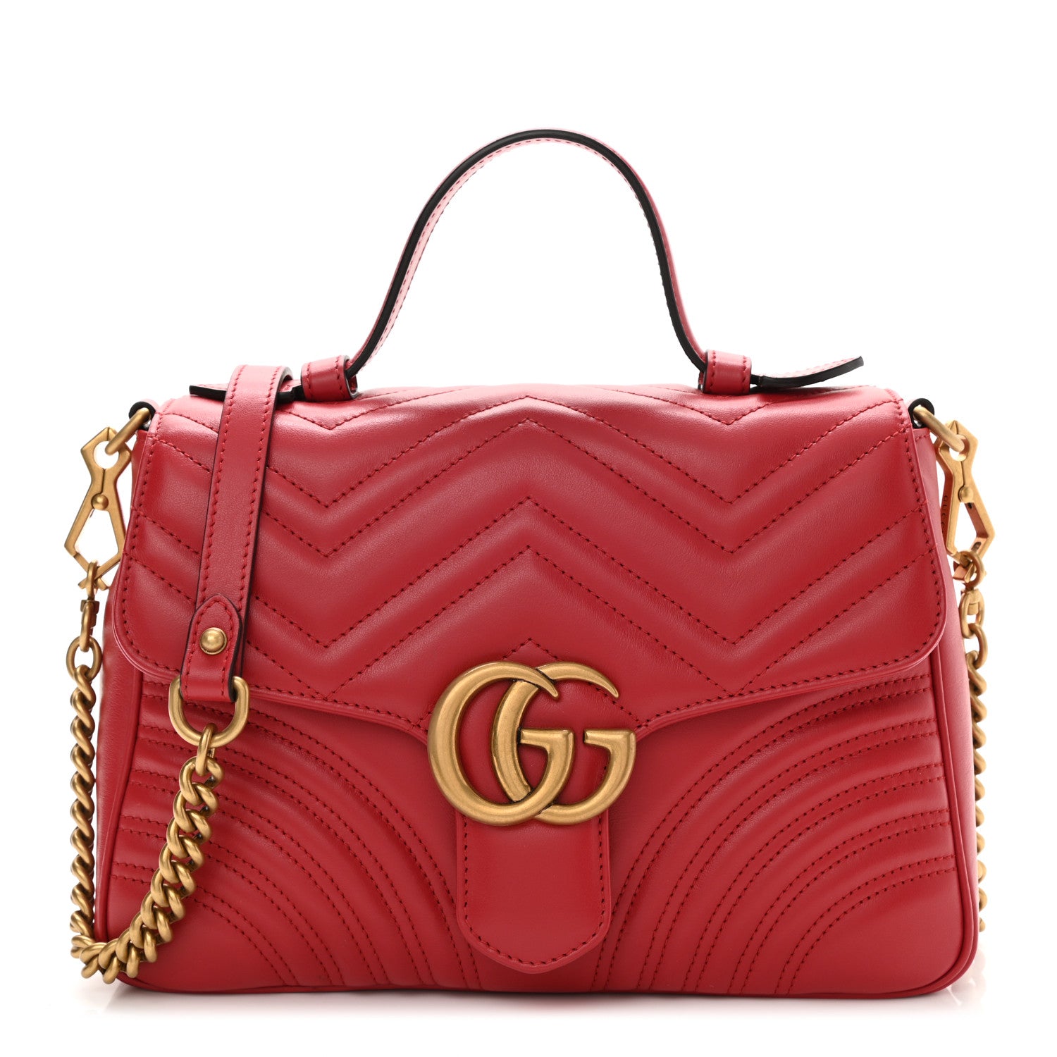 Gucci Calfskin Matelasse Small GG Marmont Top Handle Shoulder Bag Hibiscus Red 1 of 10