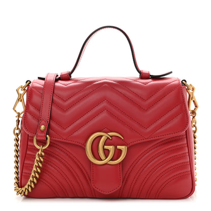 Gucci Calfskin Matelasse Small GG Marmont Top Handle Shoulder Bag Hibiscus Red 1 of 10