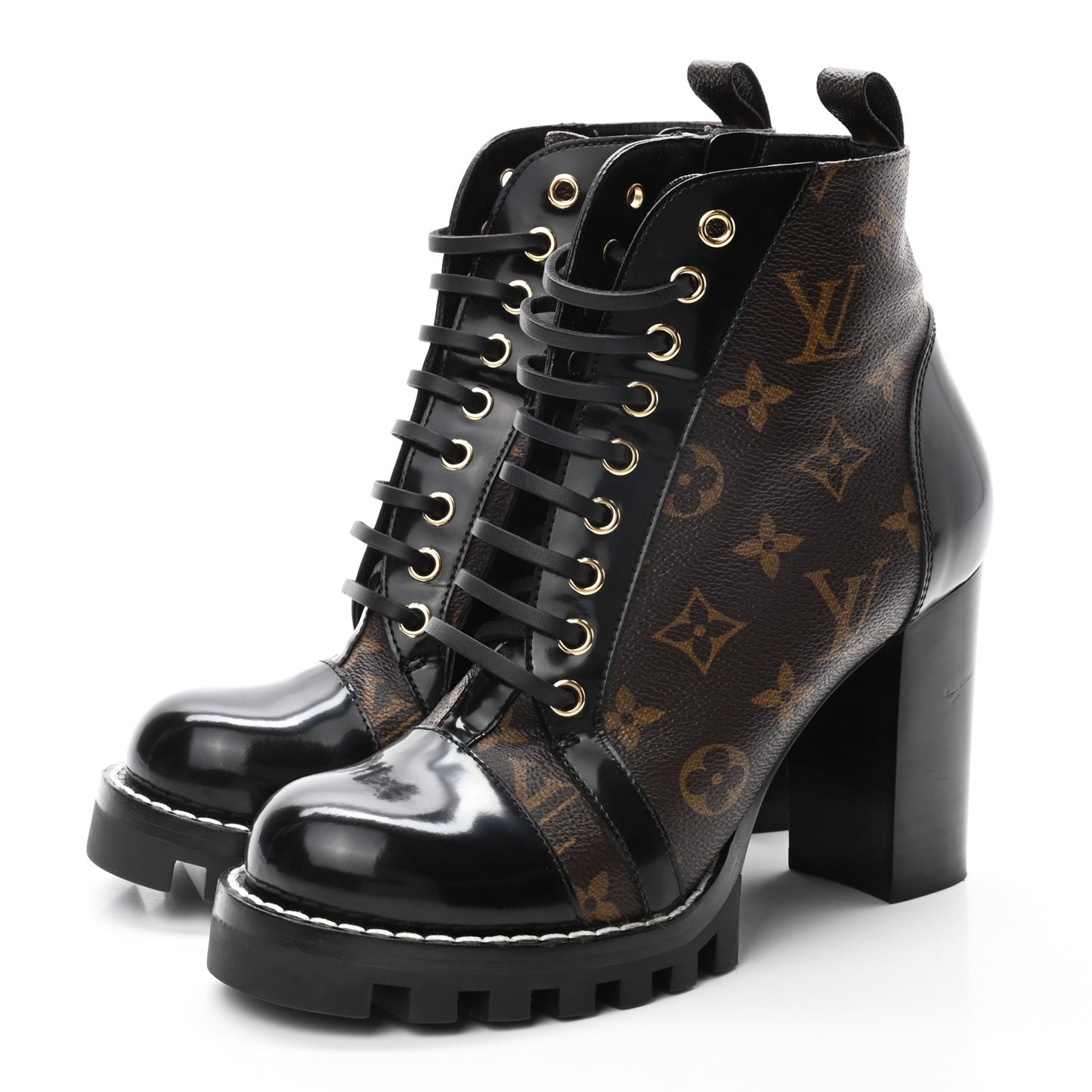 Patent Calfskin Monogram Star Trail Ankle Boots 37.5 Black