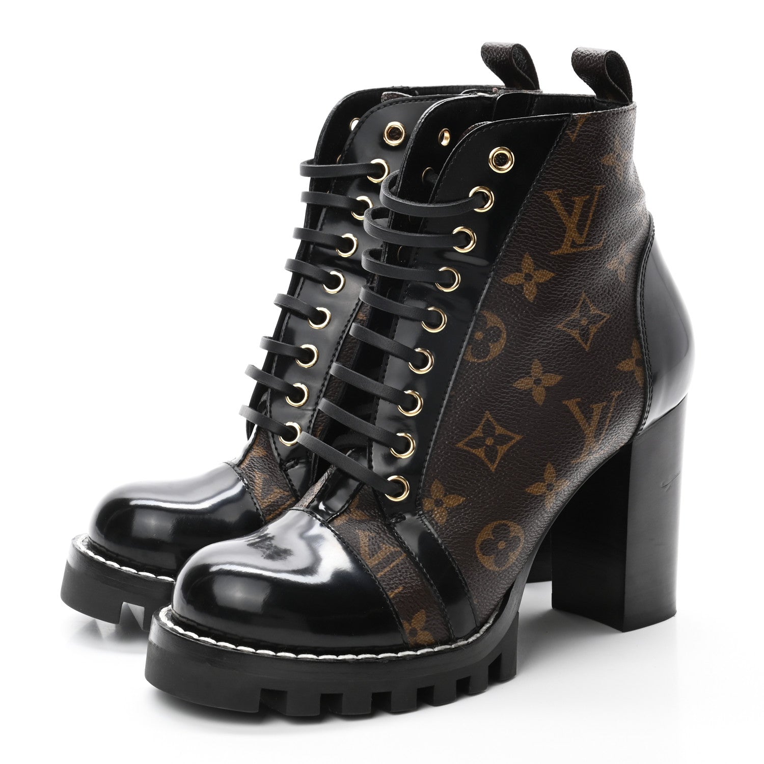 Louis Vuitton Patent Calfskin Monogram Star Trail Ankle Boots 37.5 Black 3 of 10