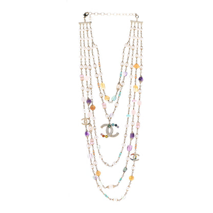 Chanel Pearl Crystal Over The Rainbow CC Multi Strand Necklace Gold Multicolor 3 of 7