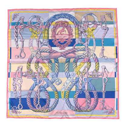Hermes Silk Double Face Della Cavalleria Fine Scarf 90 Rose Bonbon Bleu Jaune 1 of 4