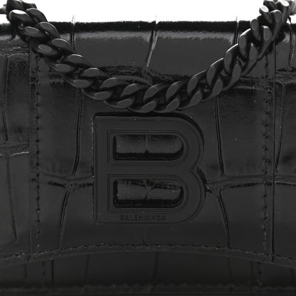 Balenciaga Shiny Calfskin Monochrome Crocodile Embossed Mini Hourglass Wallet on Chain Black 10 of 13