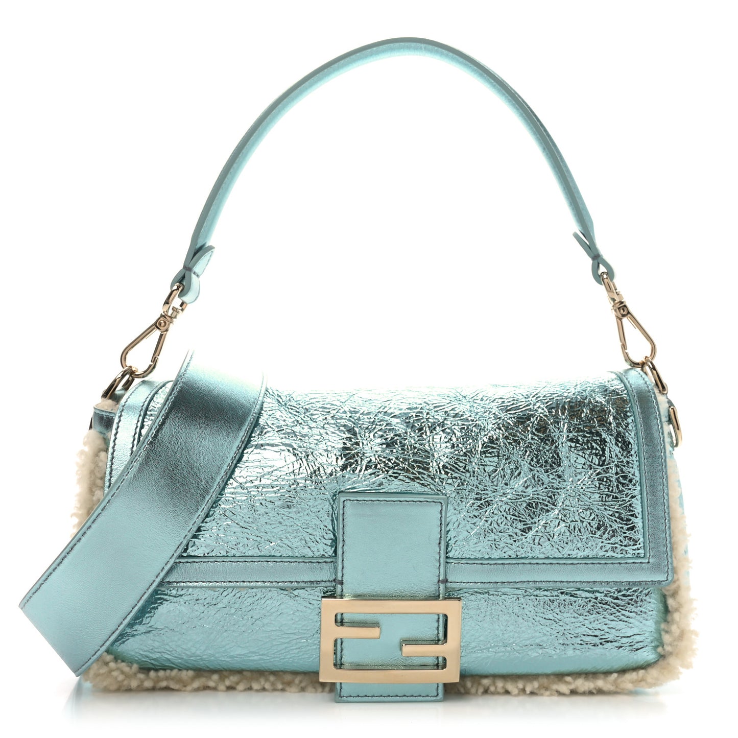 Metallic Lambskin Sheepskin Fur Re-Edition 2005-2006 Baguette Light Blue