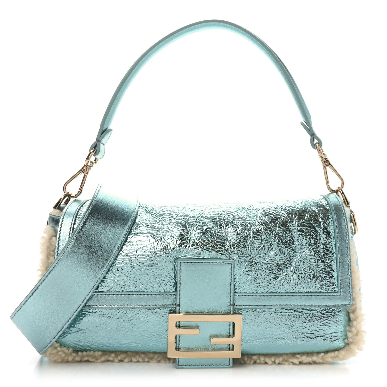 Fendi Metallic Lambskin Sheepskin Fur Re-Edition 2005-2006 Baguette Light Blue 1 of 11