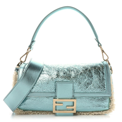 Fendi Metallic Lambskin Sheepskin Fur Re-Edition 2005-2006 Baguette Light Blue 1 of 11
