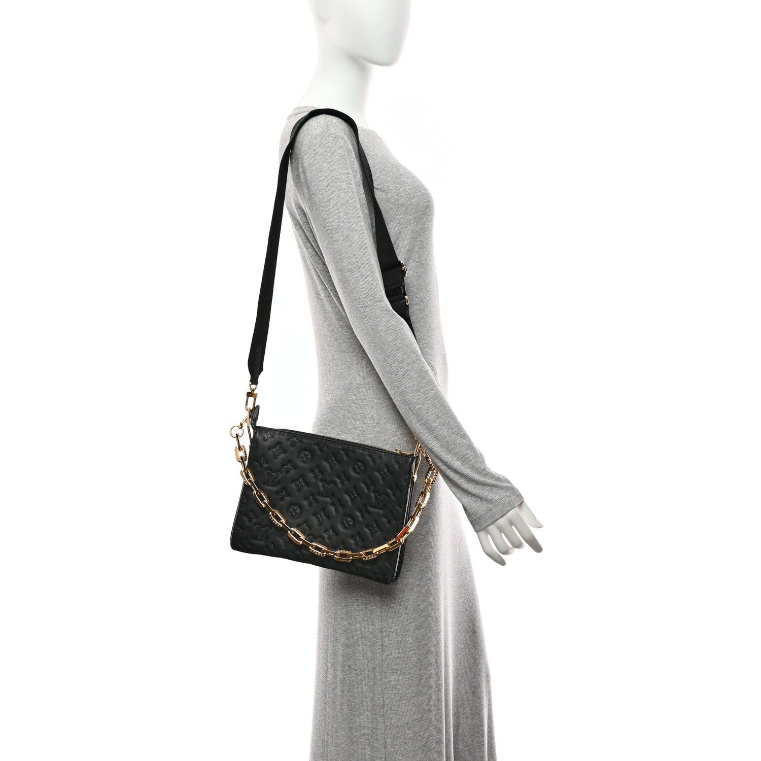 Louis Vuitton Lambskin Embossed Monogram Coussin PM Black 2 of 12
