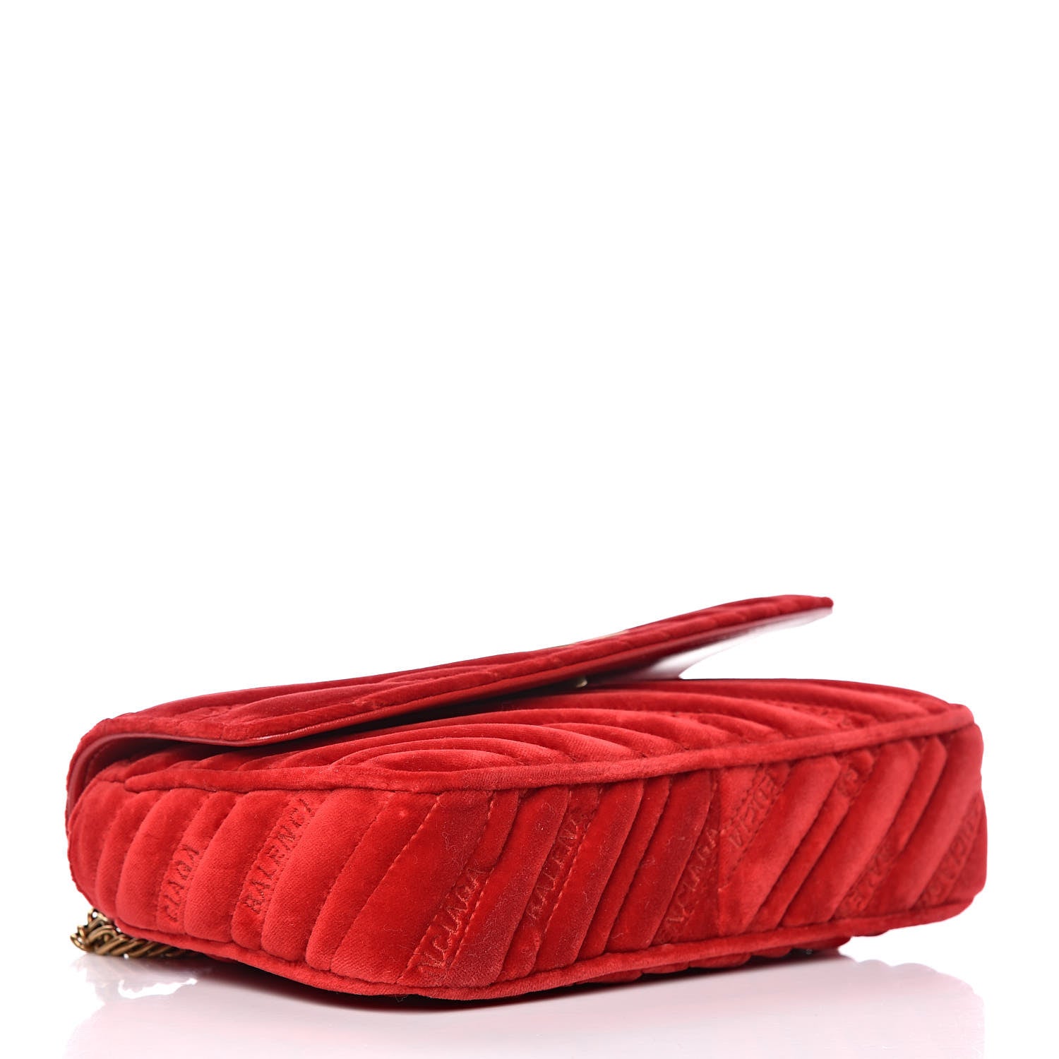 Balenciaga Velvet Logo Matelasse BB Chain Wallet Red 4 of 8