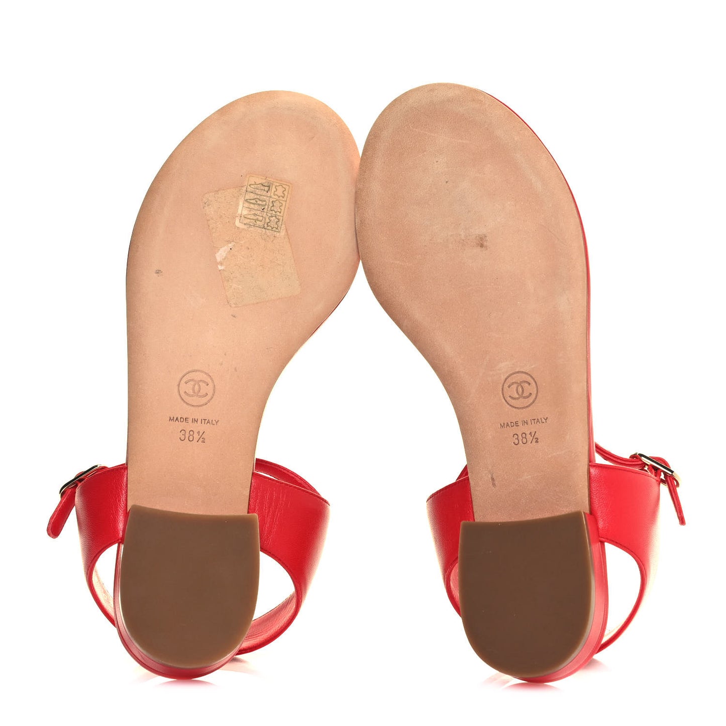 Lambskin Chain CC Logo Thong Sandals 38.5 Red