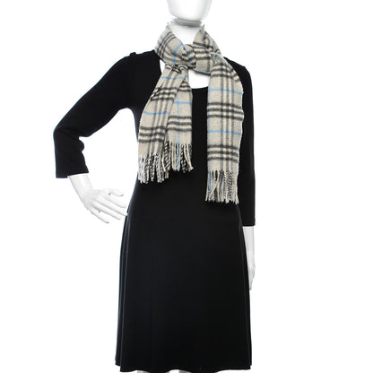 Burberry Cashmere Vintage Check Fringe Scarf Grey 2 of 4