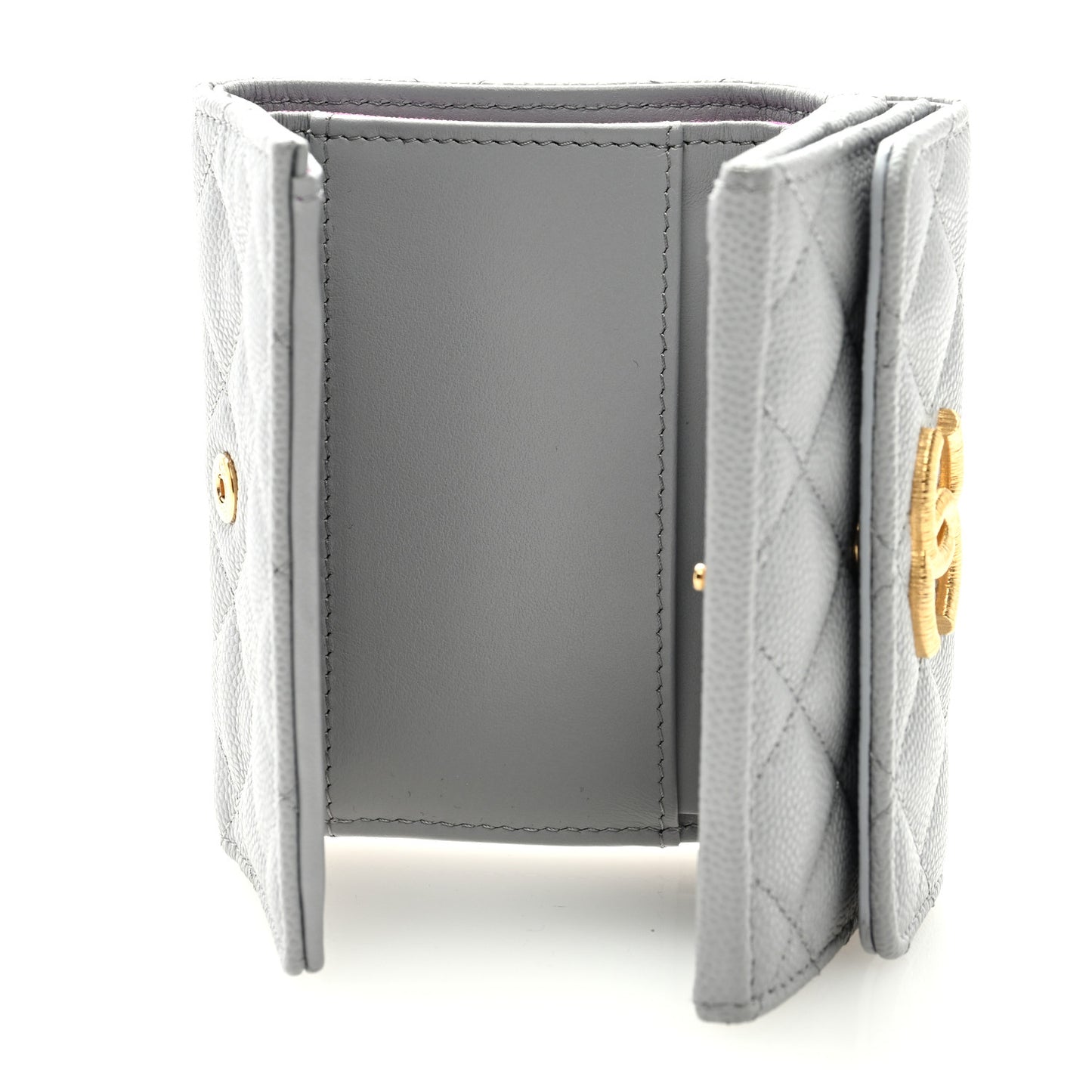 Caviar Quilted Textured CC Double Flap Wallet Grey