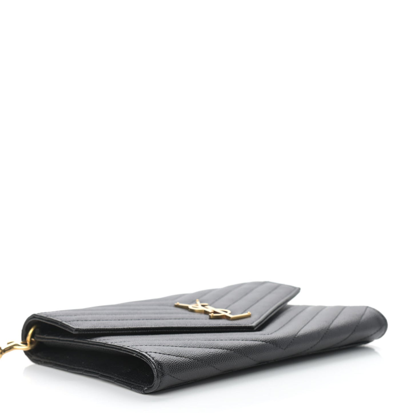 Grain De Poudre Matelasse Chevron Monogram Envelope Clutch Black