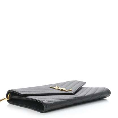 Saint Laurent Grain De Poudre Matelasse Chevron Monogram Envelope Clutch Black 4 of 8