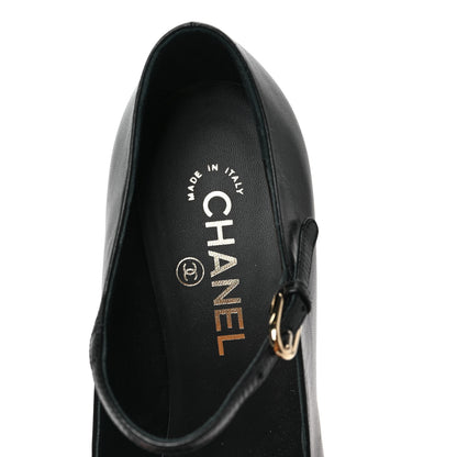 Chanel Shiny Goatskin Pearls Cap Toe Open Slingback Pumps 39.5 Black 7 of 8